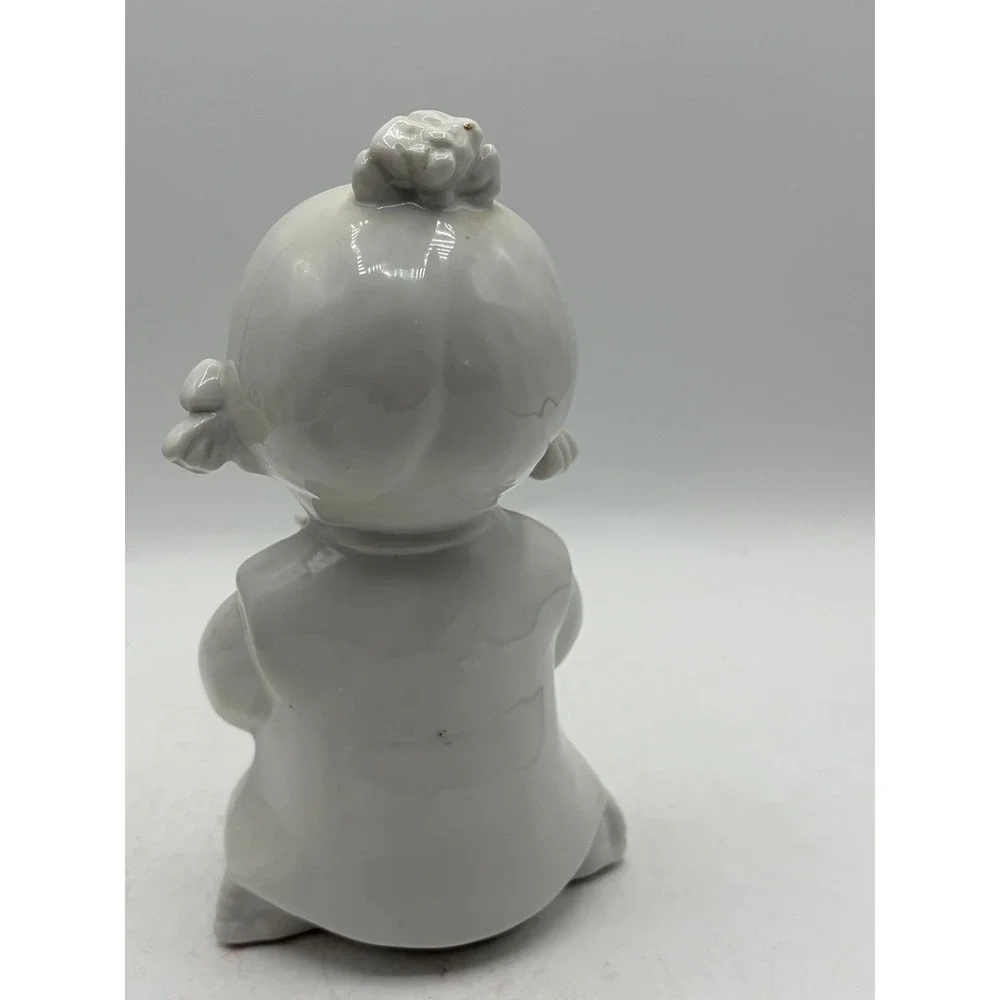 Vintage White Porcelain Girl Holding Bird Figurine 6